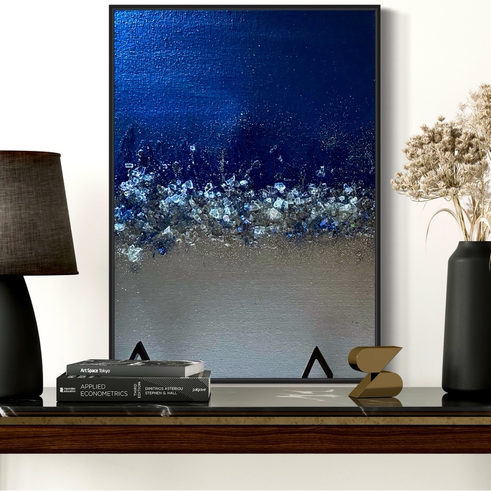 E & J Artistry "Blue Lagoon " Original Crushed Glass Wall Art